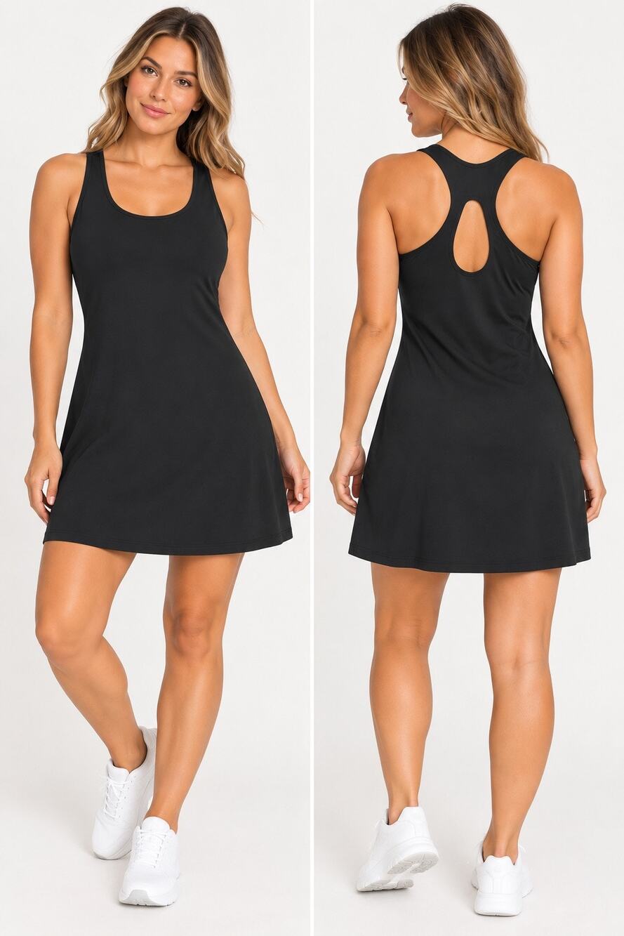 Rae Mode Black Athletic Racerback Dress w/ Built-In Shorts